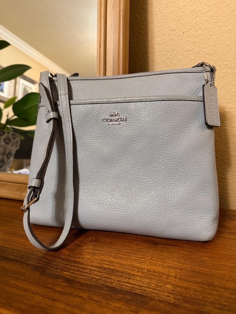 Coach Pebbled Leather File Crossbody F28035 in Light blue